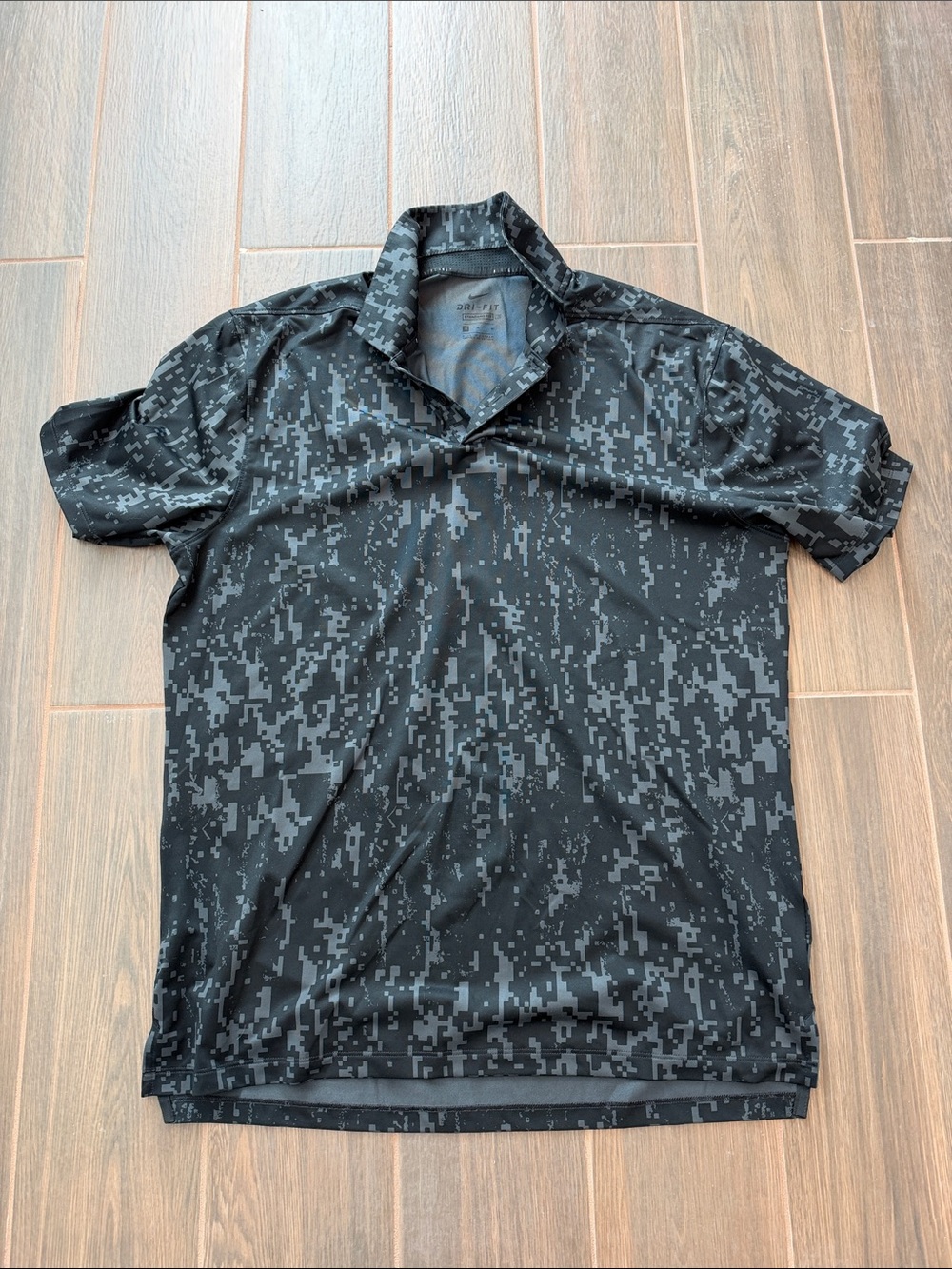 Nike Men's Black and Gray Digital Camo Polo